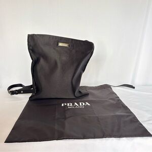 Prada Black Satin Shoulder Bag Tote Made in Italy Dust Bag Vintage Y2K